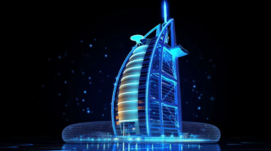 نمای بیرونی یکی از هتل های پنج ستاره دبی در شب